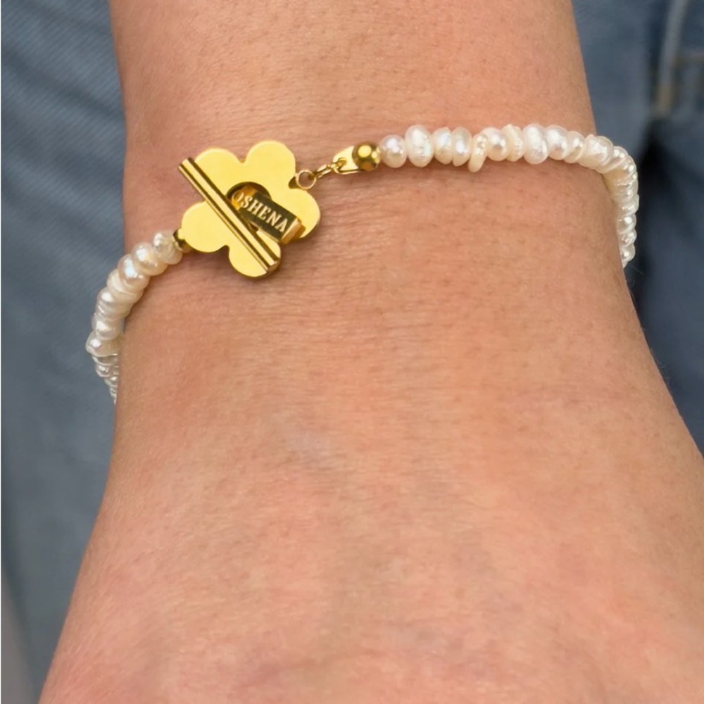 Oshena designer beachwear Luma Gold‎ genuine Pearl Bracelet FREE jewelry BOX